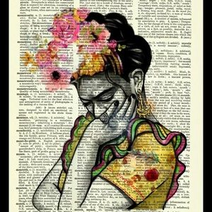Frida kahlo print on a vintage dictionary art